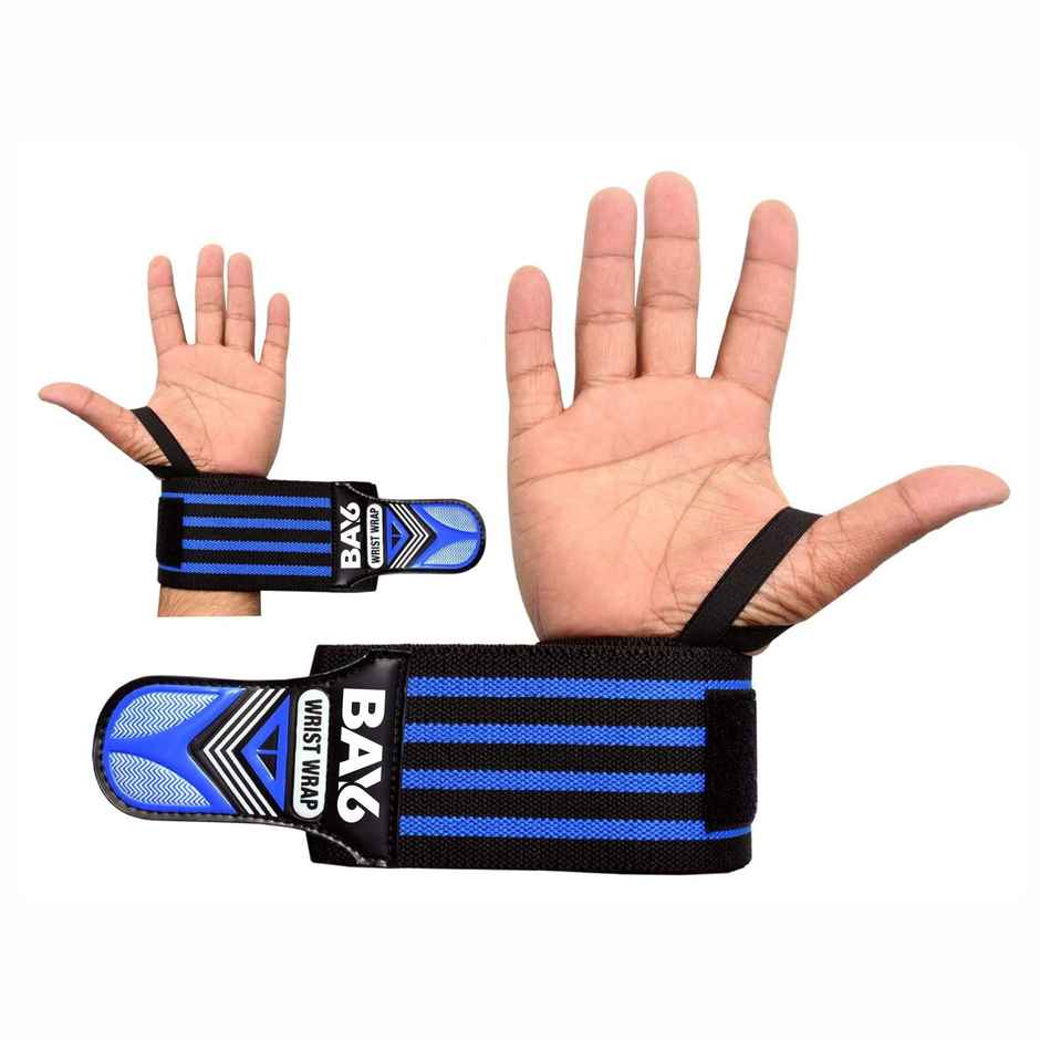 BAY6 Ultimate Cotton Wrist Support with Thumb Loops | Pack of 2 | FREE SIZE | Blue