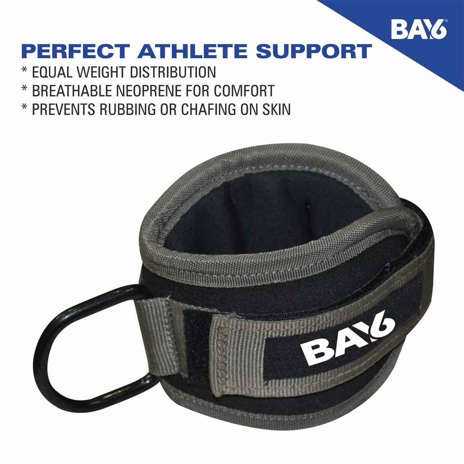 BAY6 Neoprene Ankle Cuff Gym Straps | Stainless Steel D Ring | Free Size | Men & Women