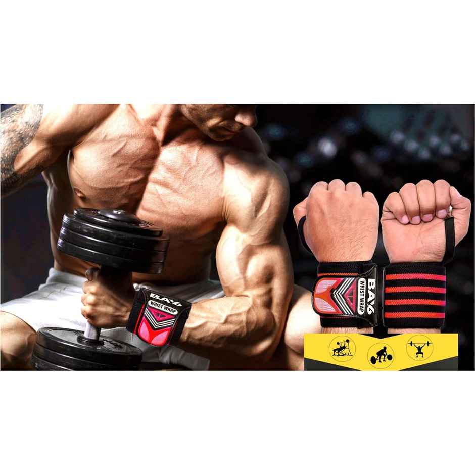 BAY6 Ultimate Cotton Wrist Support with Thumb Loops | Pack of 2 | FREE SIZE | Red