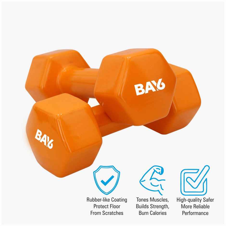 BAY6 Professional 1 kg Vinyl Dumbbells Set | Pack of 2 | Orange