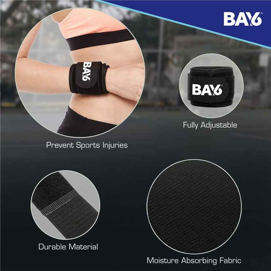 BAY6 Regular Wrist Support for Gym | Neoprene/Lycra | Long Lasting Velcro | One Pc | Black