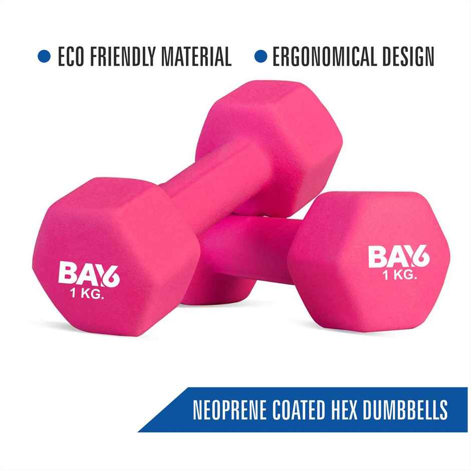 BAY6 Professional 1 kg Neoprene Dumbbells Set | Pack of 2 | Pink