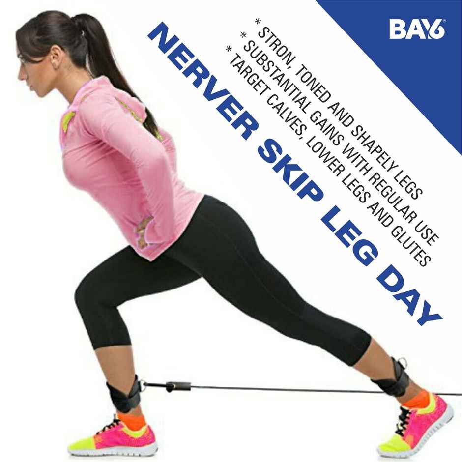 BAY6 Neoprene Ankle Cuff Gym Straps | Stainless Steel D Ring | Free Size | Men & Women