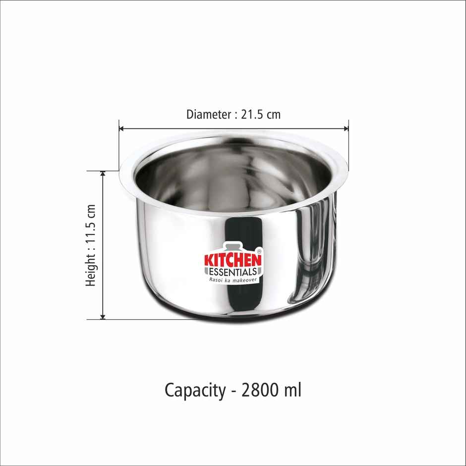 Kitchen Essentials Flat Bottom Premium Quality Tope 14 Diameter 21.5 Cm Capacity, 2800 ml