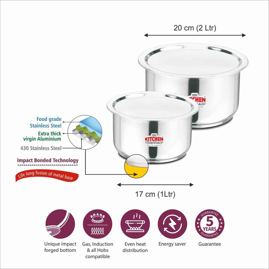 Kitchen Essentials Perpetua Impact Forged Bottom 2 Pcs Tope� set with Steel Lid | 1L and 2 L