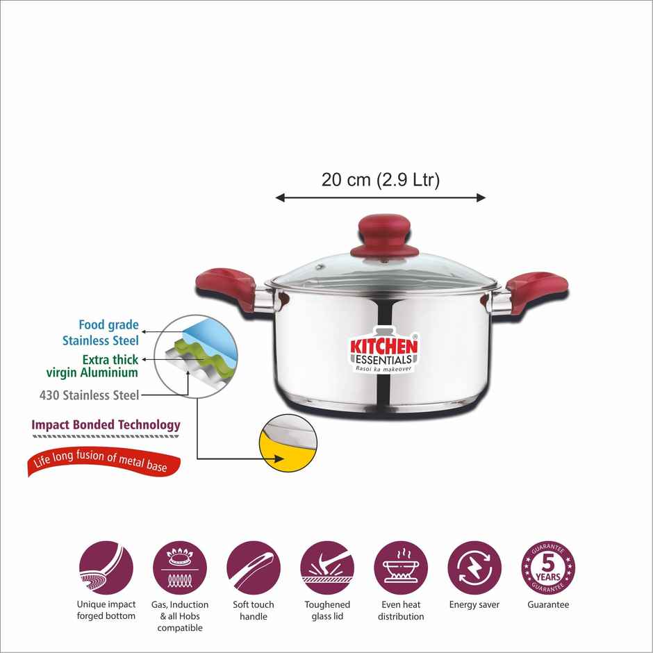 Kitchen Essentials Perpetua-Impact Forged Bottom Casserole 20 With Glass lid, Soft Touch handle