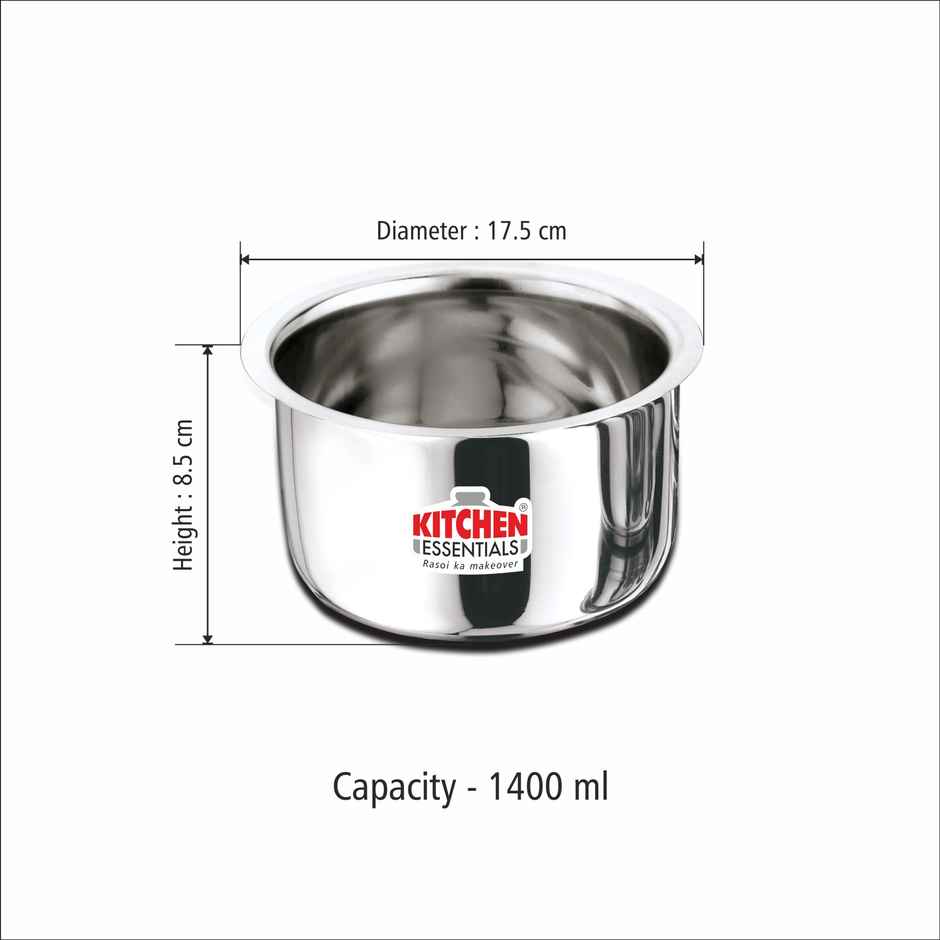 Kitchen Essentials Flat Bottom Premium Quality Tope 11 Diameter 17.5 Cm Capacity, 1400 ml