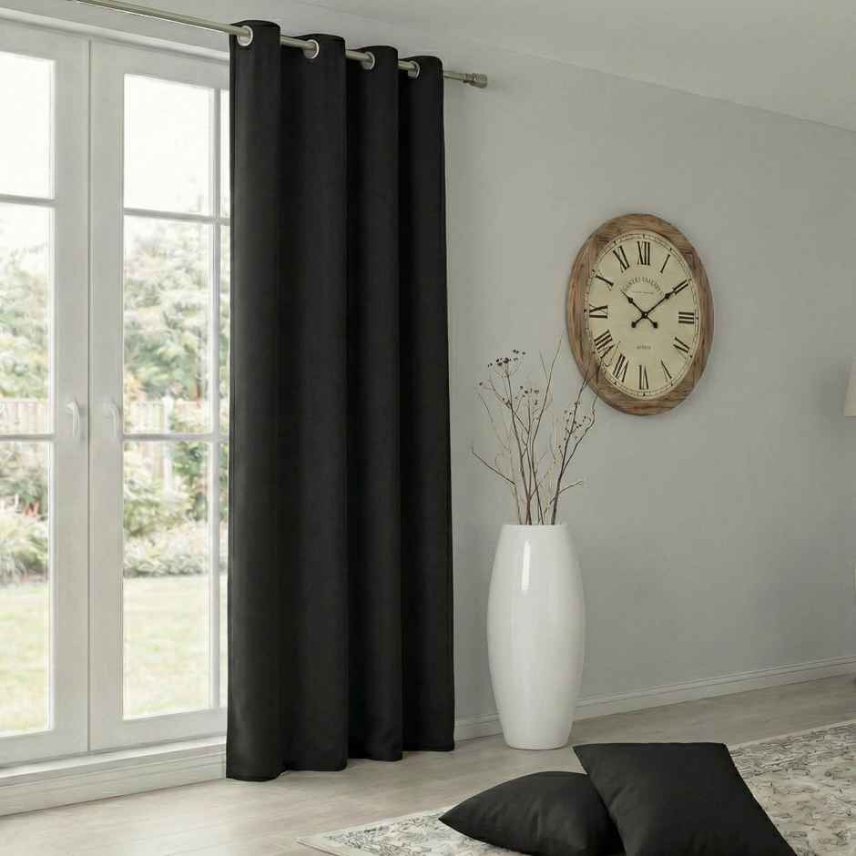 Home Sizzler Insulated Sheild Blackout Grommet Polyester Curtain 7 Feet Black
