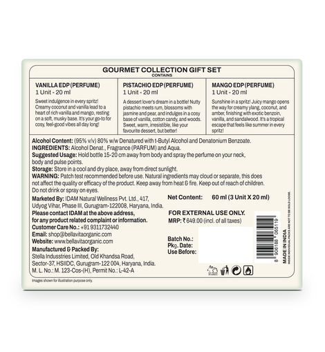 Bella Vita Organic Unisex Gourment Collection Gift Set | Vanilla - Pistachio - Mango