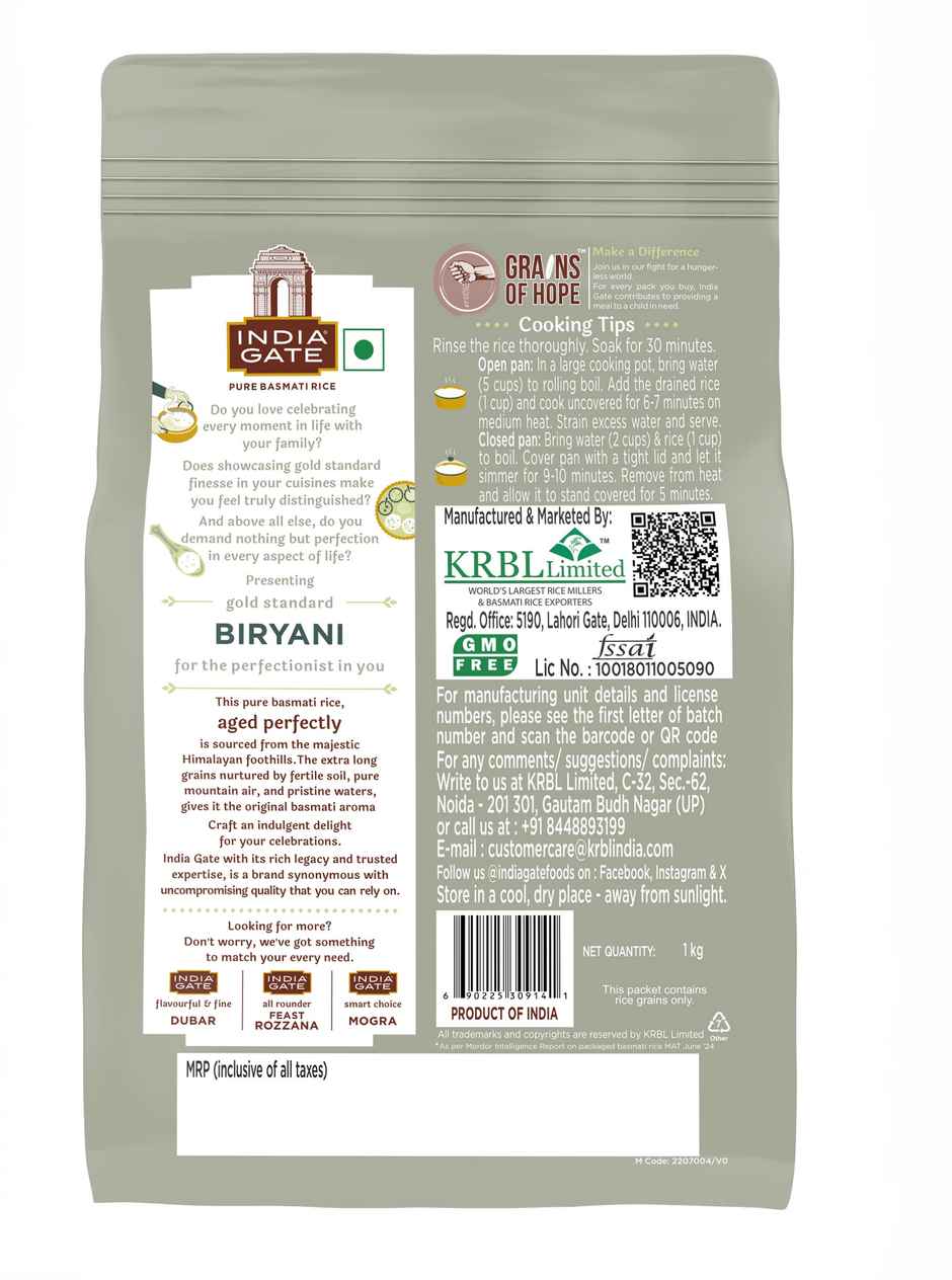 India Gate Gold Standard Biryani Pure Basmati Rice|Perfectly Aged Rice Exceptional Grain separation