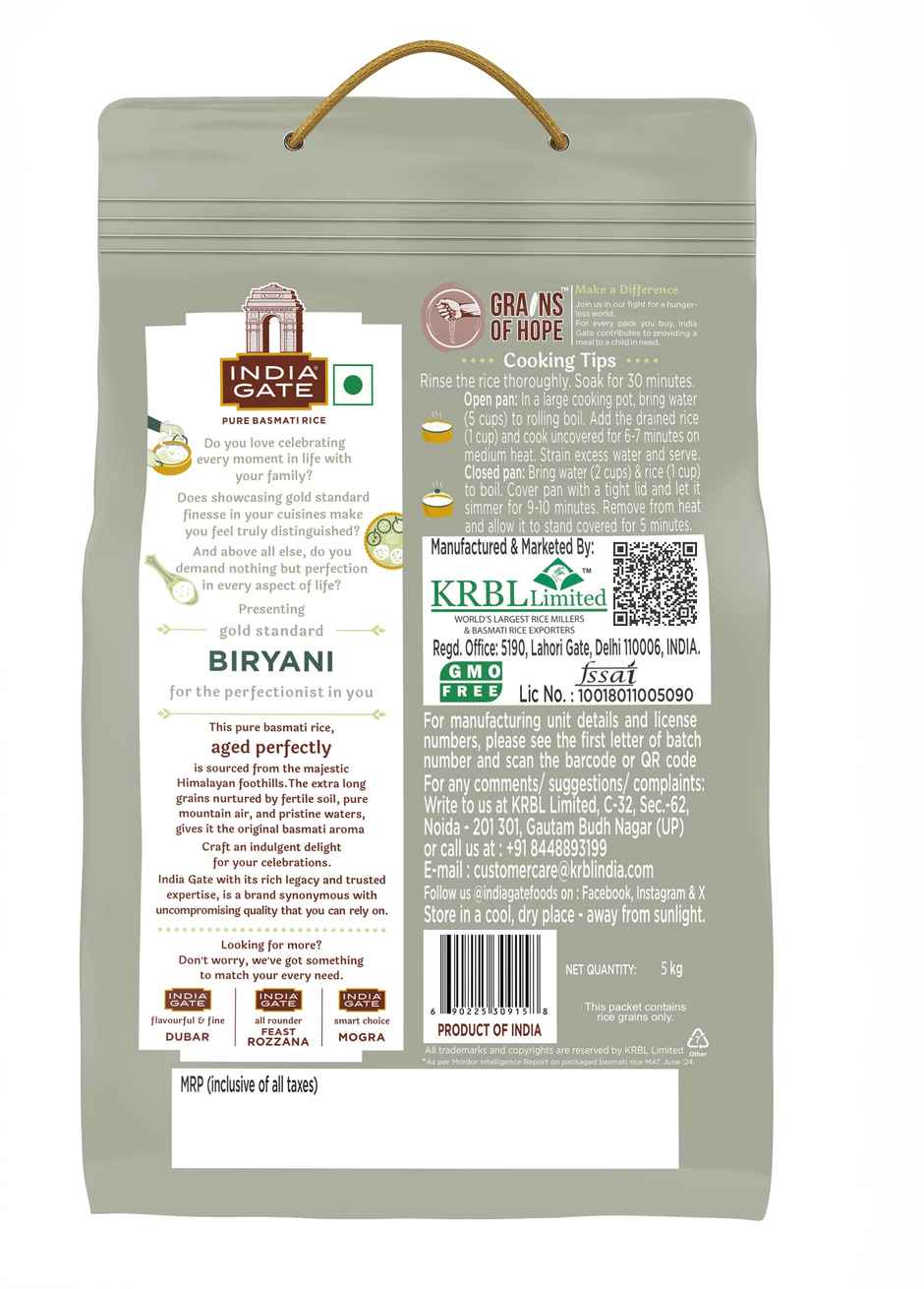 India Gate Gold Standard Biryani Pure Basmati Rice|Perfectly Aged Rice Exceptional Grain separation