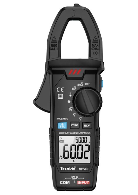 Themisto Th-M90 Auto Range, Ac/Dc Current, True Rms Digital Clamp Meter (600A,6000 Counts), Black
