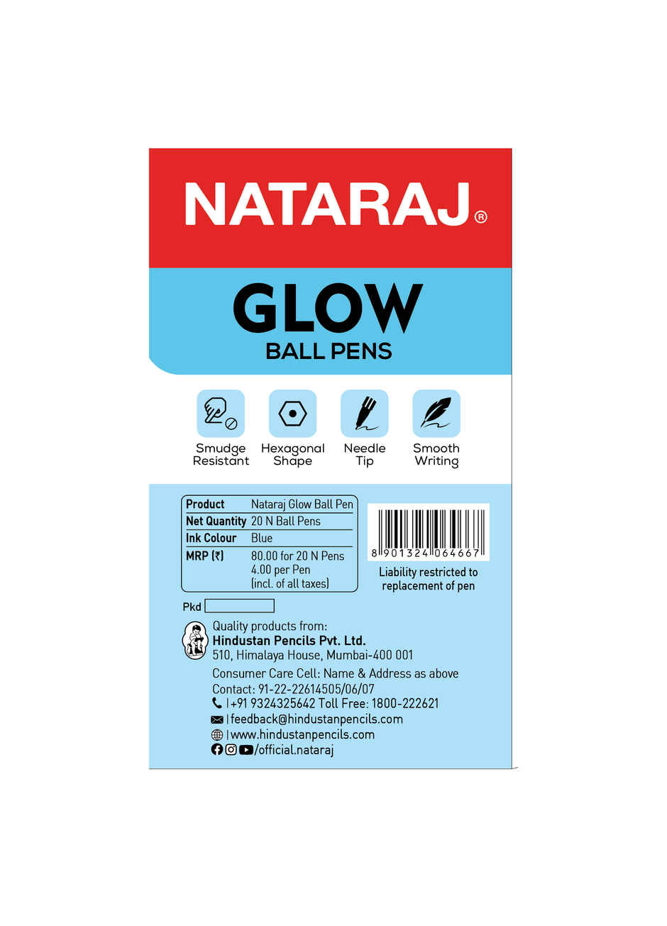 Nataraj 621 Glow Ball Pen | Comfortable Grip | Non-fading Ink | Smooth Writing | Blue