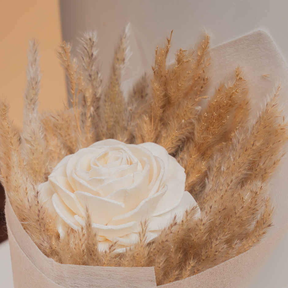 Single White Rose Dried Flowers Bouquet | Rooted