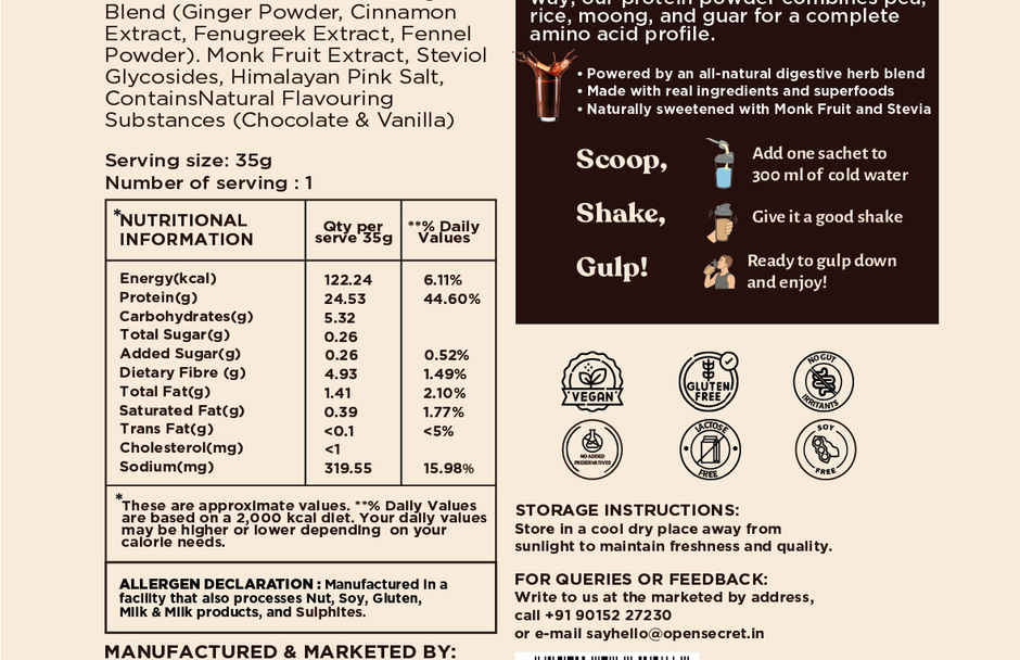 Open Secret Chocolate Plant Protein Single Scoop | 24g Vegan Protein