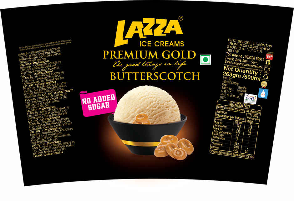 Lazza Sugar Free Butterscotch Ice Cream Tub