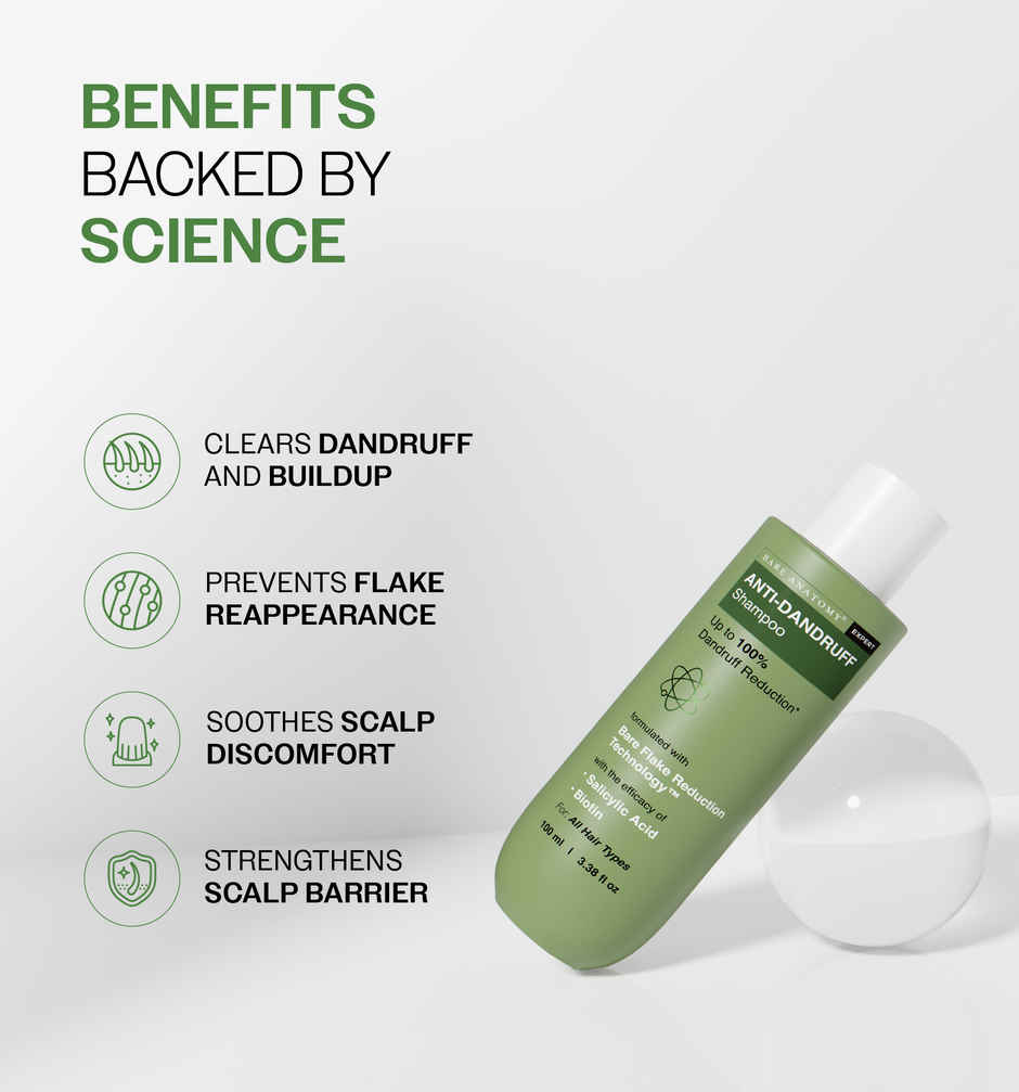 Bare Anatomy Anti-Dandruff Shampoo | Upto 100% Dandruff Reduction| Salicylic Acid, Biotin
