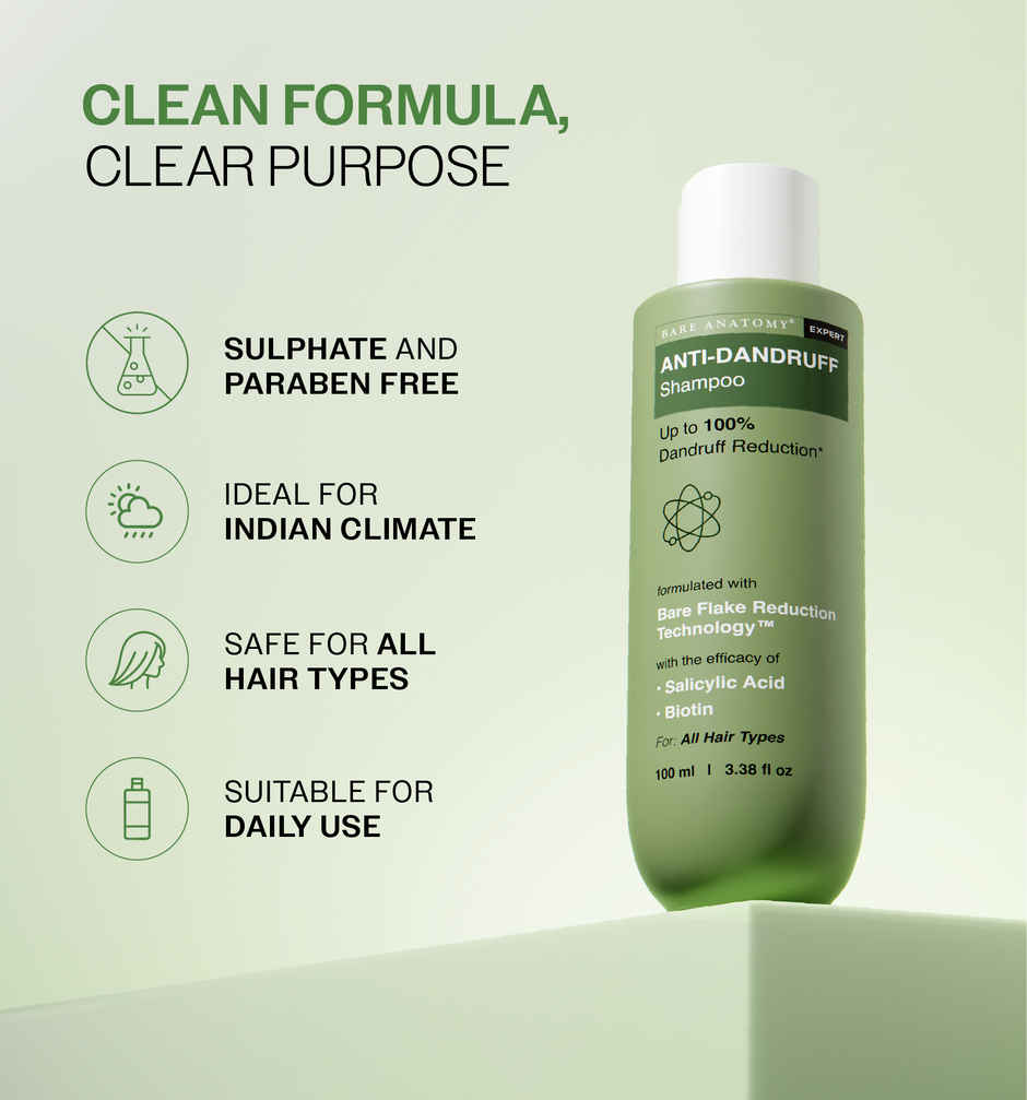 Bare Anatomy Anti-Dandruff Shampoo | Upto 100% Dandruff Reduction| Salicylic Acid, Biotin