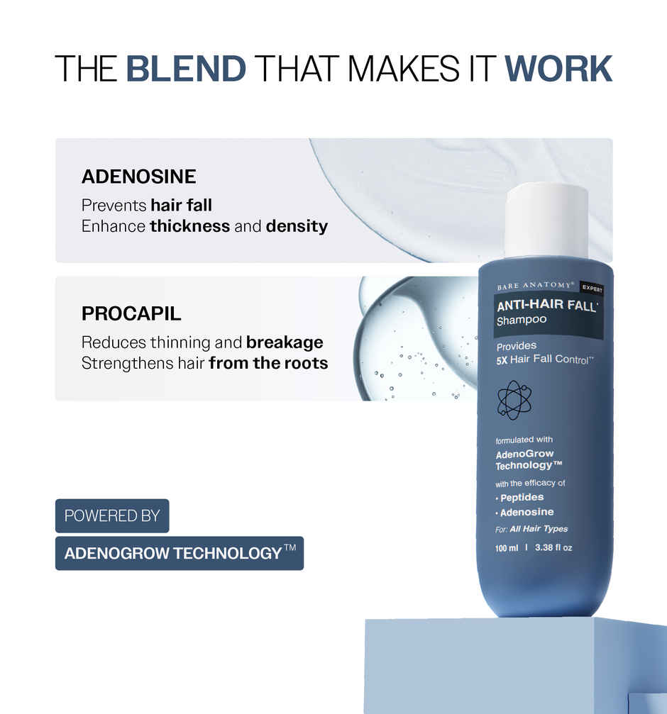 Bare Anatomy Anti Hair Fall Shampoo | 5x Hair Fall Control and Growth with Biotin, Adenosine