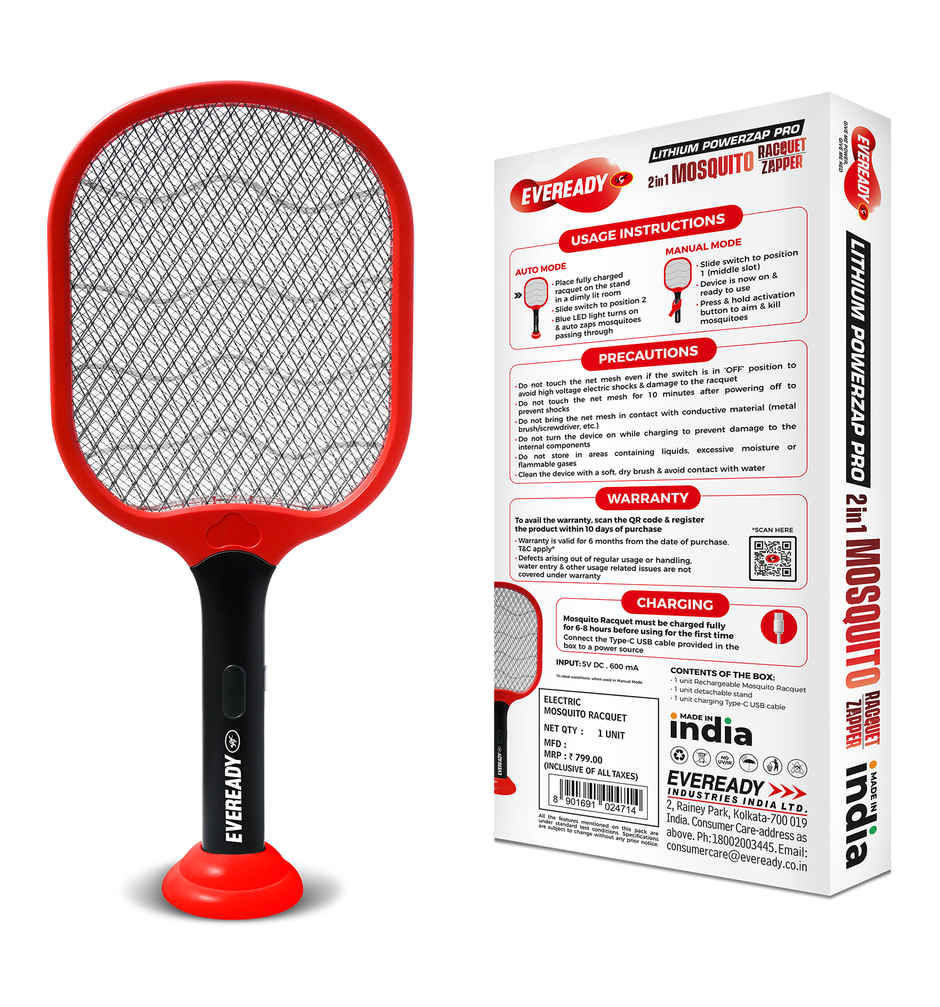 Eveready 2-in-1 Mosquito Racquet & Zapper with Auto Mode and UV Light