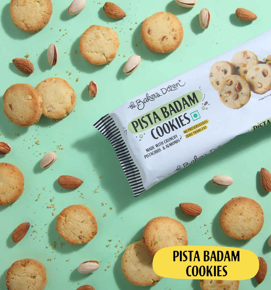 The Baker's Dozen Pista Badam Cookies | Premium Biscuit Handmade Cookies | Pista Biscuit