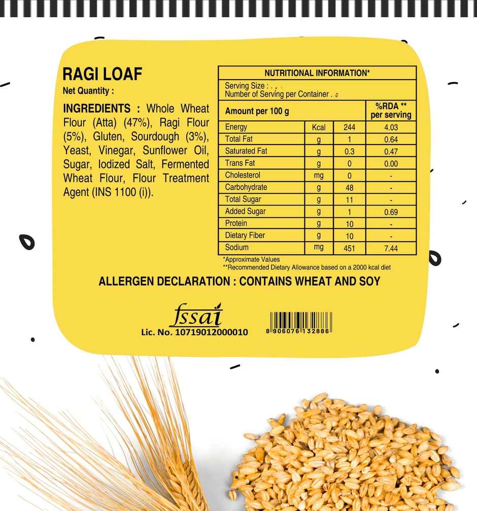 The Baker's Dozen Zero Maida Ragi Bread | Atta Bread (Not Brown) | Sandwich Bread | Healthy bread