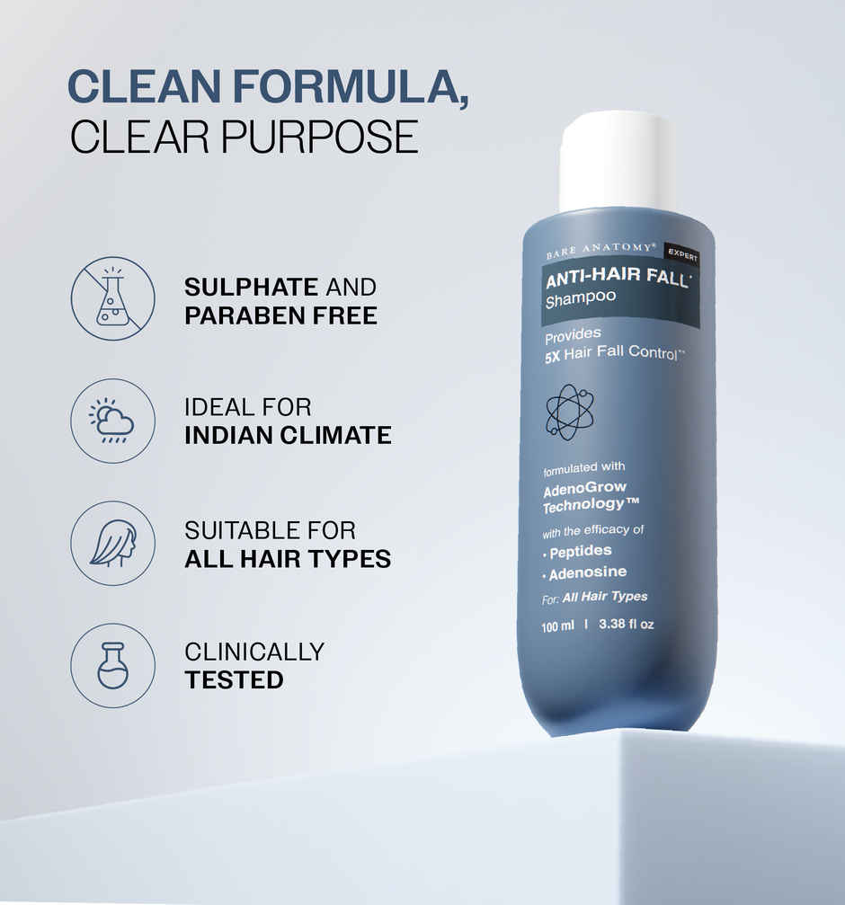 Bare Anatomy Anti Hair Fall Shampoo | 5x Hair Fall Control and Growth with Biotin, Adenosine