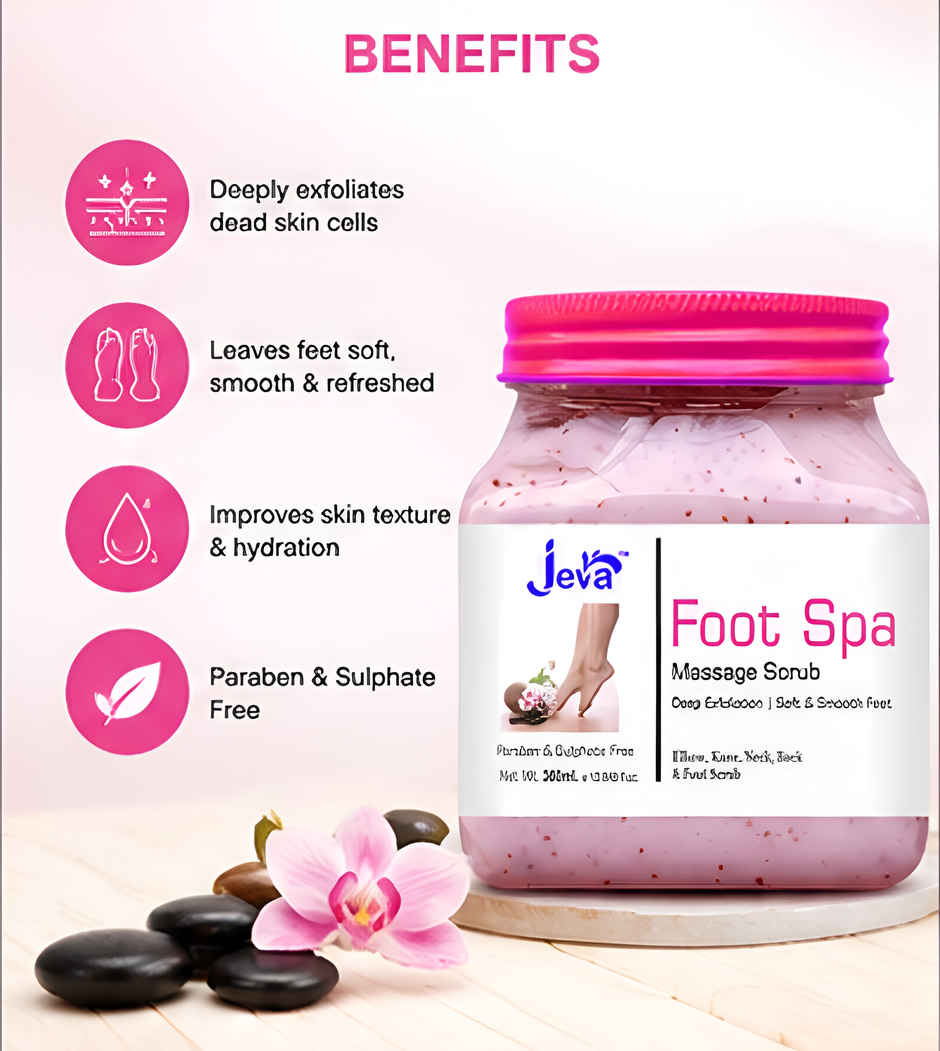 Jeva Foot Spa & Multi-Area Exfoliating Scrub | Intensive Care for Rough Skin on Feet, Knees, Neck