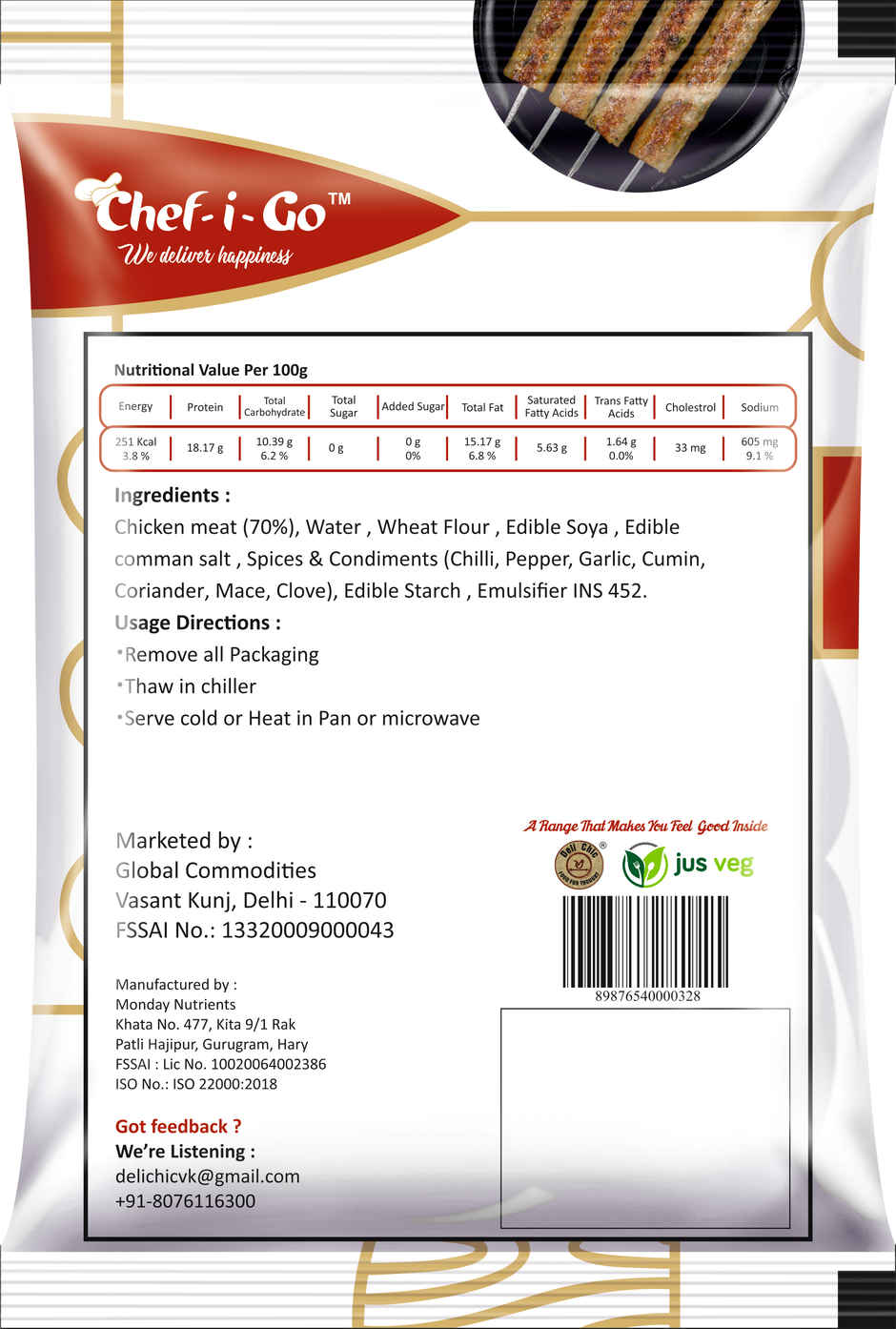 Chefigo Chicken Lehsuni Seekh Kabab