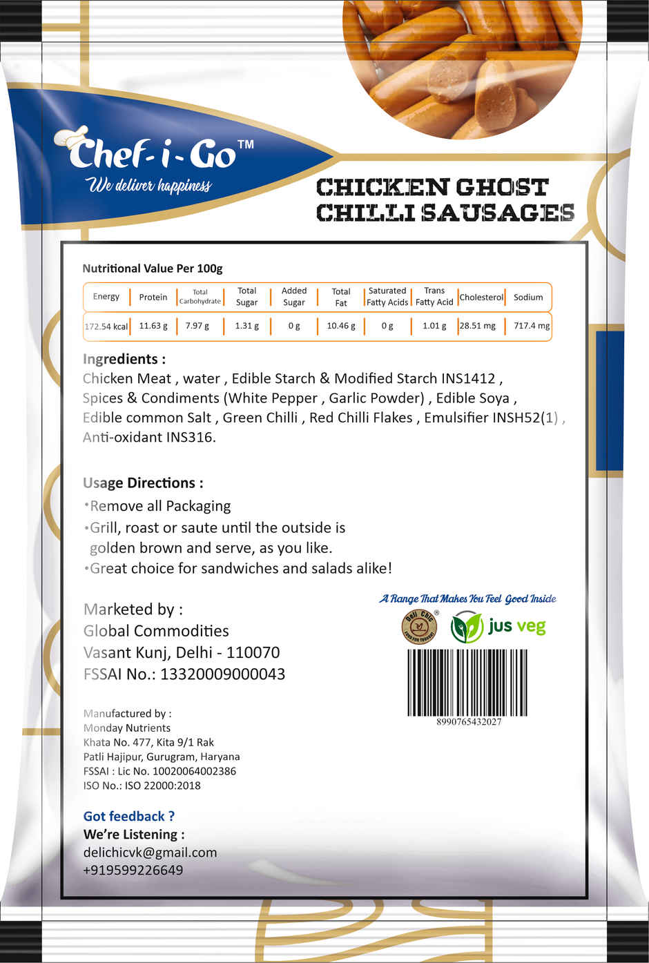 Delichic Chicken Ghost Chilli Sausages