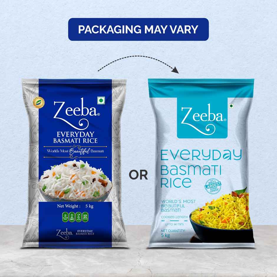 Zeeba Everyday Basmati Rice | Perfect for Everyday Cooking | Cooked length upto 14mm