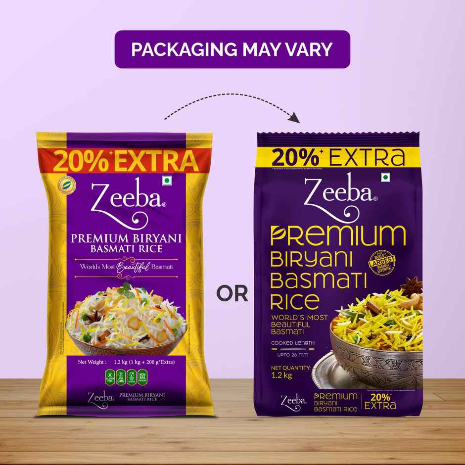 Zeeba Premium Biryani Rice | Chef's Choice| Extra Long Grains | Cooked length upto 26mm