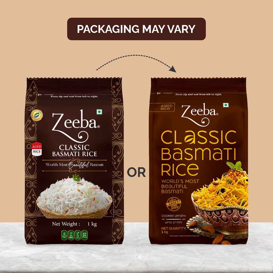 Zeeba Classic Basmati Rice|Raw & Naturally Aged 2 years|Extra Long Grains|Cooked length upto 27mm