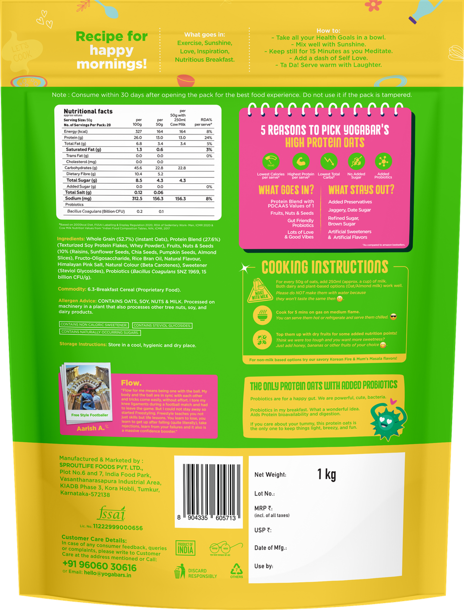Yogabar 26g High Protein Oats| Kesar Pista Kulfi | No Refined Sugar