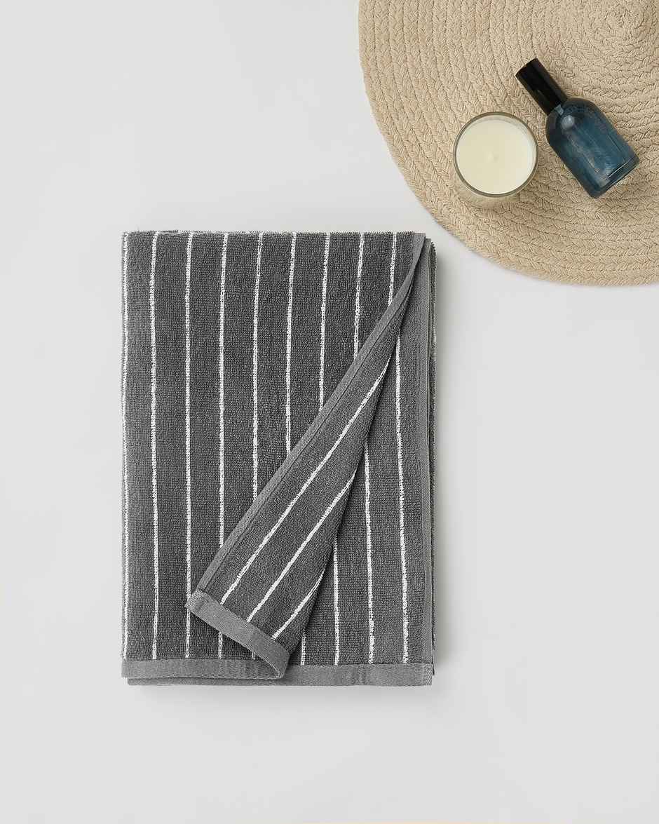 Himeya Pin Stripe 350 GSM Cotton Bath Towel | Neutral Charcoal