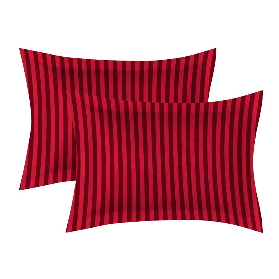 Dream Living Solid Stripe King Bedsheet | With 2 Pillow Covers | Maroon | 108 x 108 in