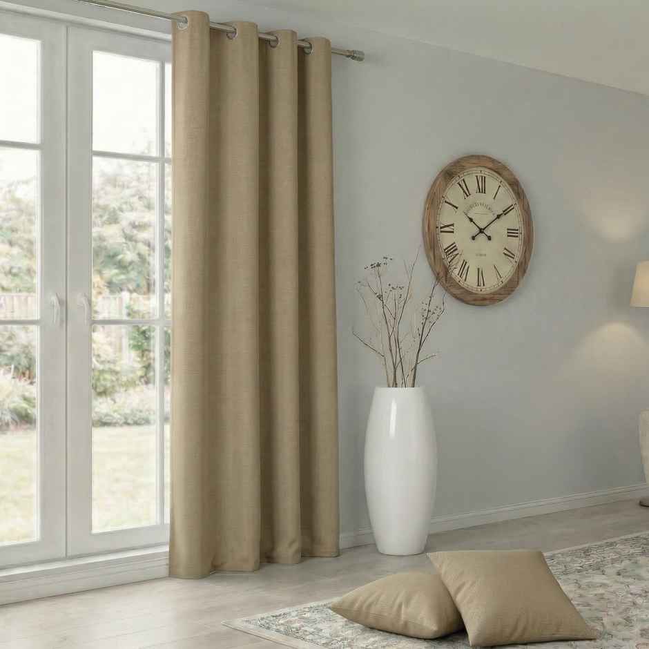 Home Sizzler Insulated Sheild Blackout Grommet Polyester Curtain 7 Feet Beige