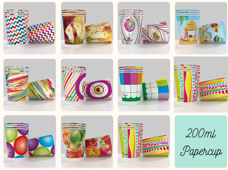 Disposable Printed Paper Glass Cups | 200 ml | Pack of 50 | Vinay Trading