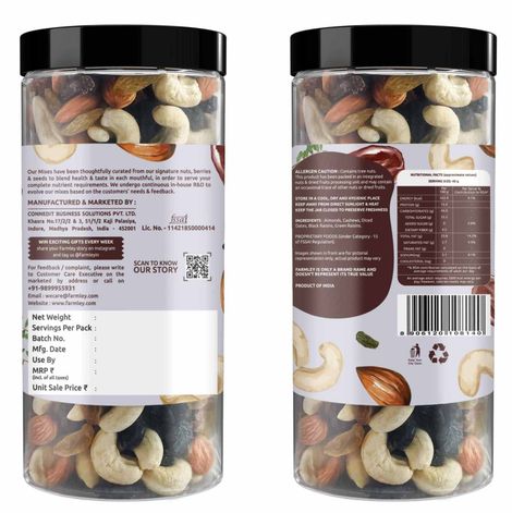 Farmley Mix Dry Fruits Panchmeva- Almonds, Cashews, Dates, Black Raisins, Green Raisins