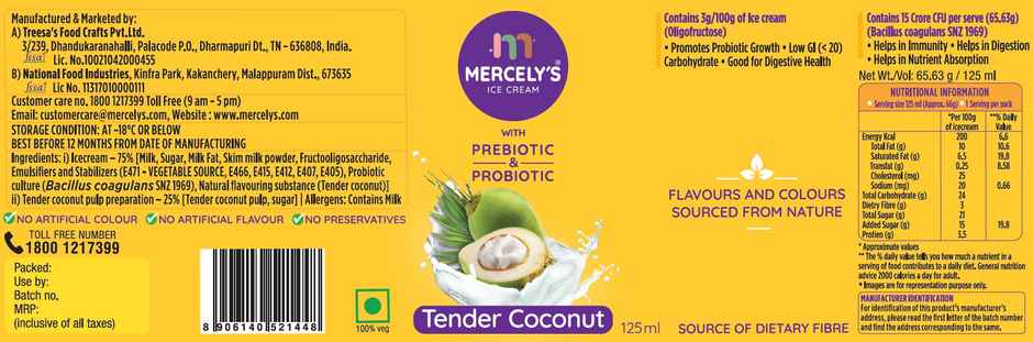 Mercelys Ice Cream Mini Tub Tender Coconut