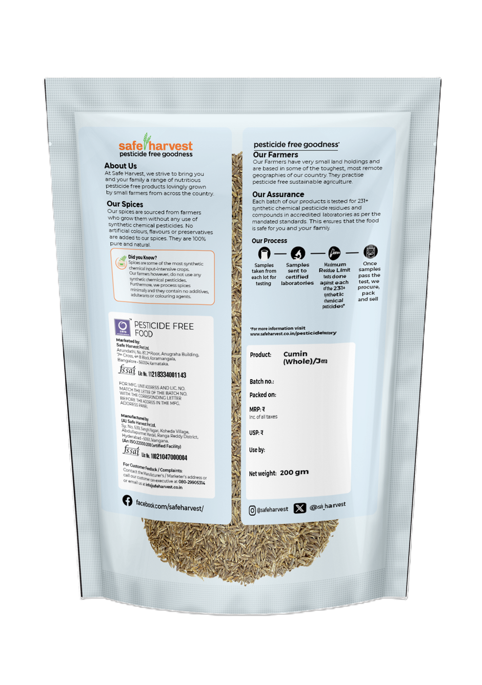 Safe Harvest Jeera (Cumin) | Unadulterated Whole Spices | Pesticide Free | Chemical Free