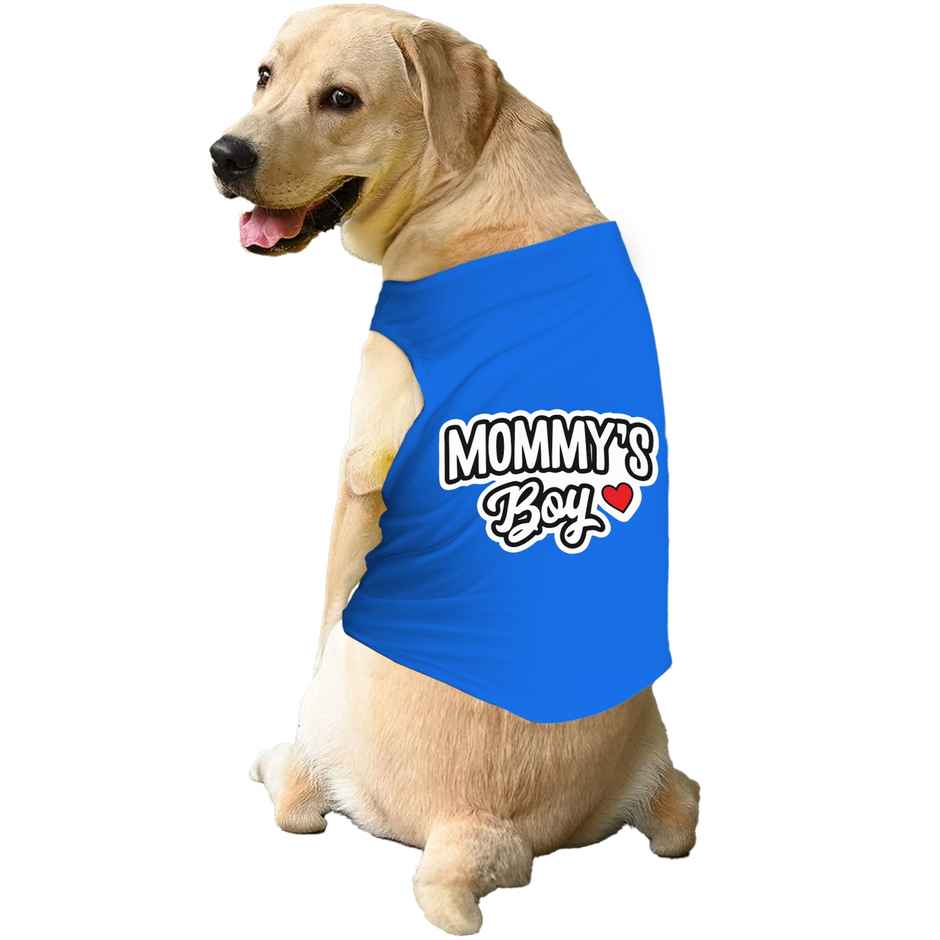 PawsIndia Sleeveless Printed Dog T-Shirt - Mommy's Boy | S - Blue