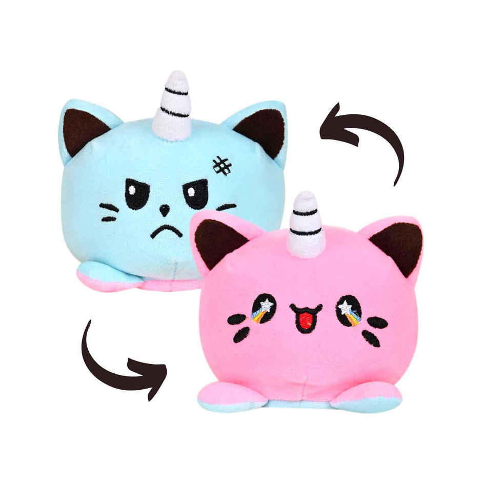 DearJoy Reversible Happy & Sad Unicorn Cat Soft Toy - Pink & Blue
