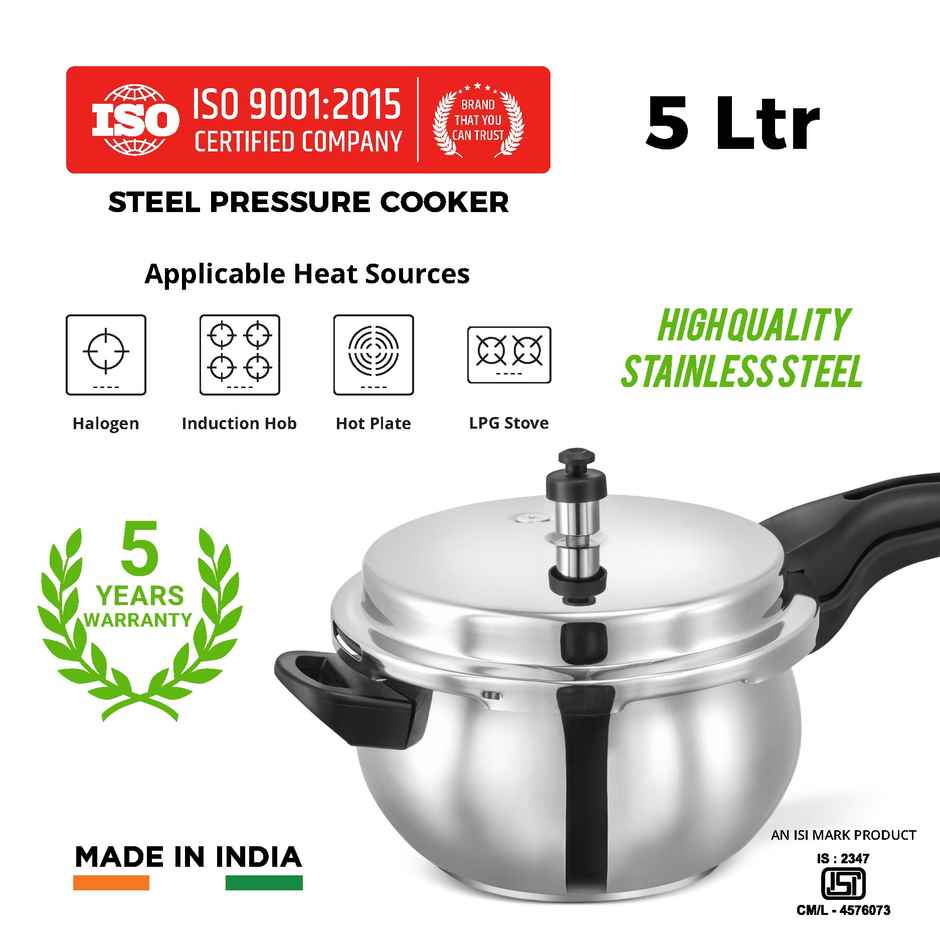 Leoron Handi 5 Litre Outer Lid Stainless Steel Induction Bottom Pressure Cooker