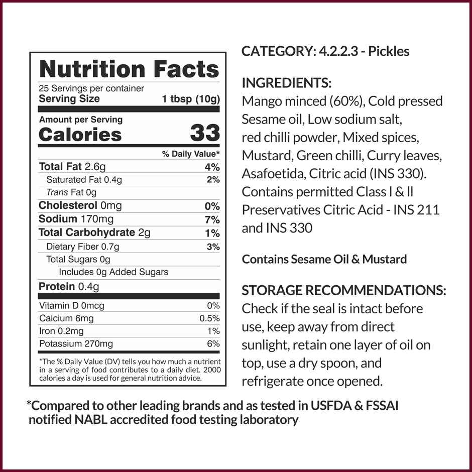 Ella Foods Mango Pickle Low Sodium