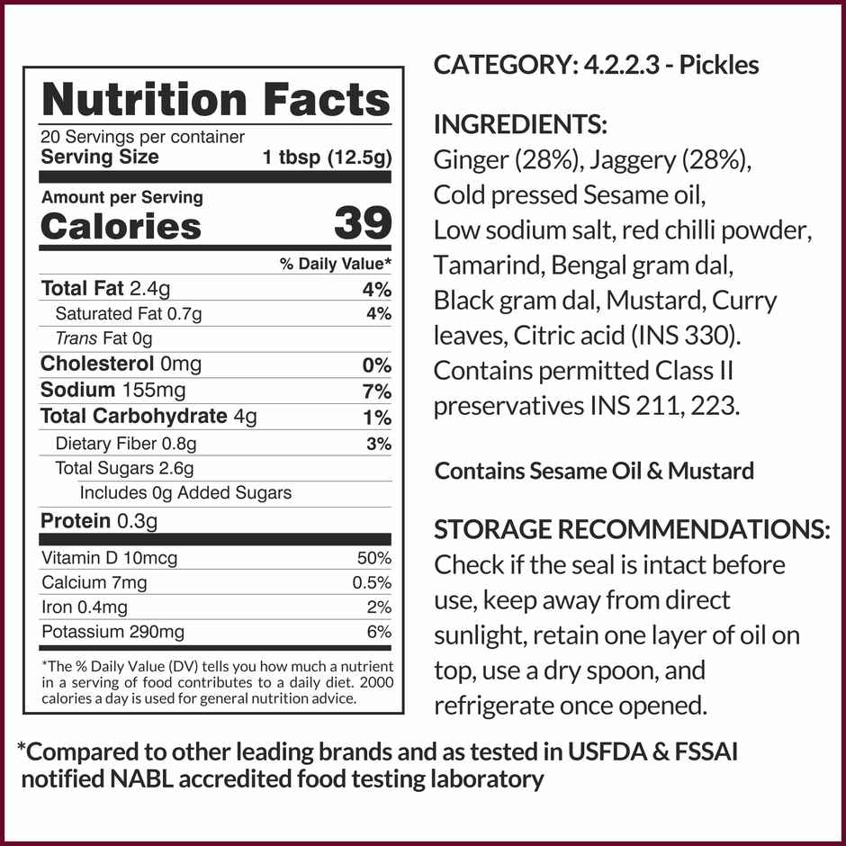 Ella Foods Ginger Pickle Low Sodium