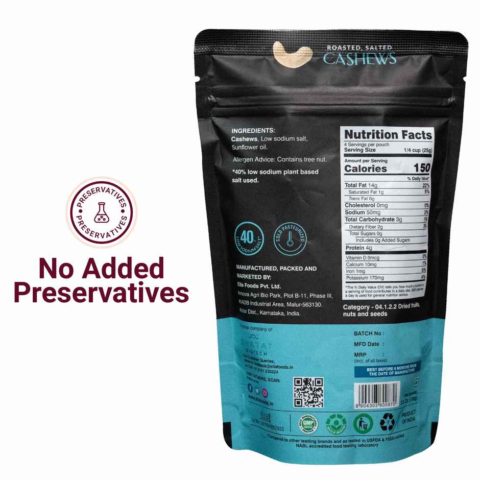 Ella Foods Salted Cashews | Roasted