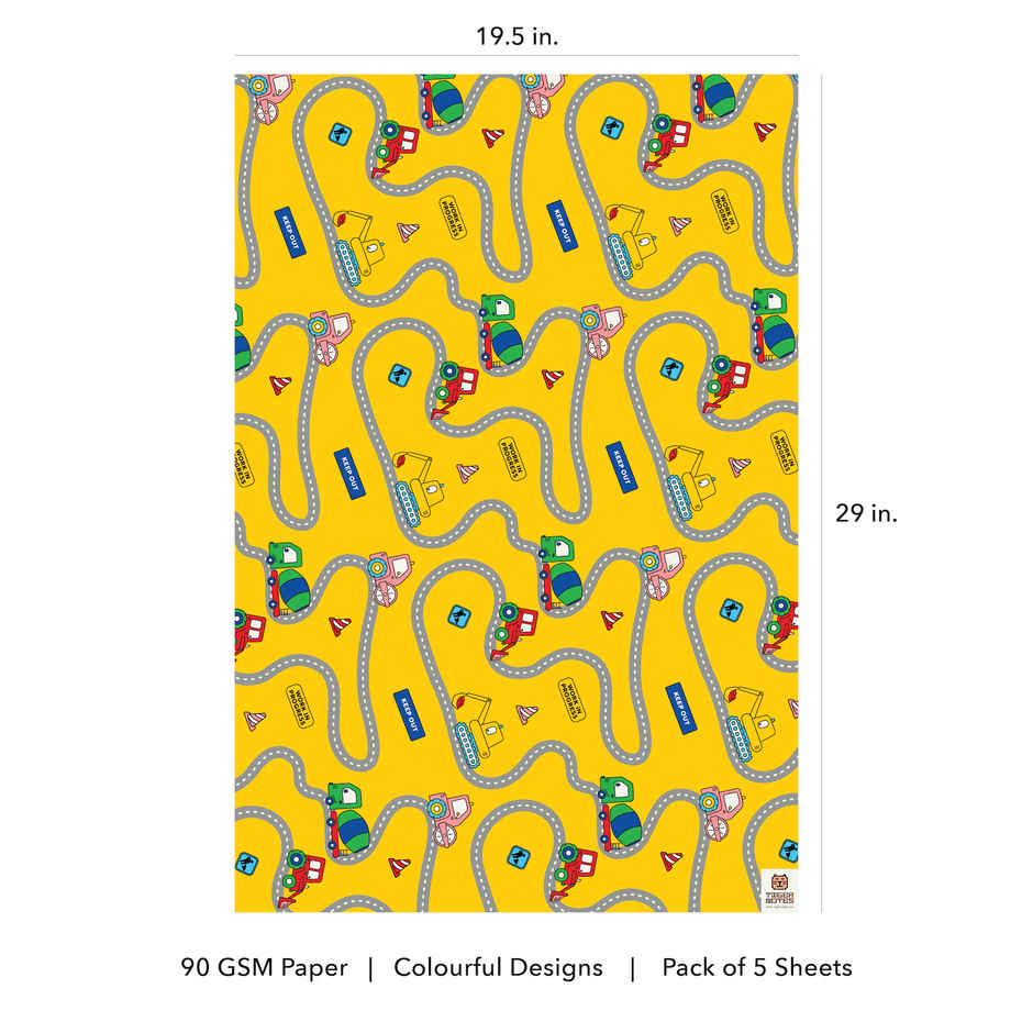 Tiger Notes Gift Wrap Kids Tractor Yellow