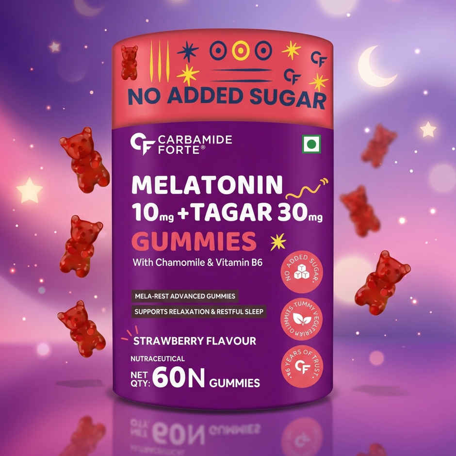 Carbamide Forte Melatonin 10mg sleep Gummies with TAGARA, L Tryptophan & Vitamin B6 Sleep Supplement