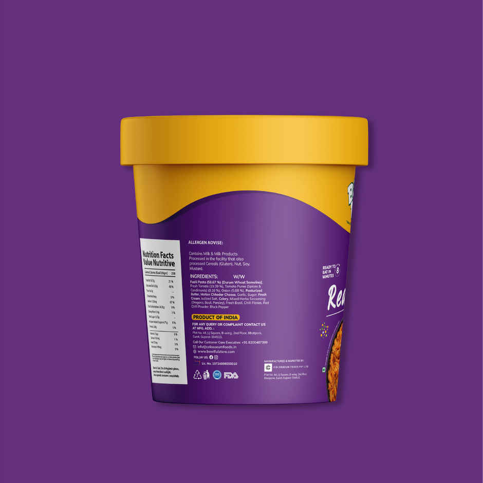 Bowlful Red Pasta Cup Ready To Eat | Freeze Dried | Just Add Hot Water | No Preservatives
